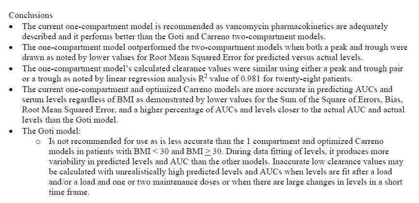 Comparison of Vancomycin Dosing Predictions for A One-Compartment Open Model Versus Optimized Goti and Carreno Two-Compartment Model I