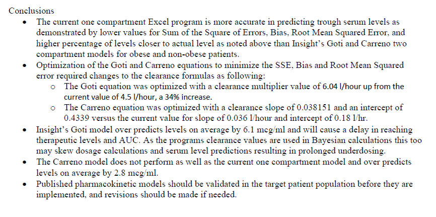 Vancomycin Dosing Predictions One Compartment Model Versus Two Compartment Models V