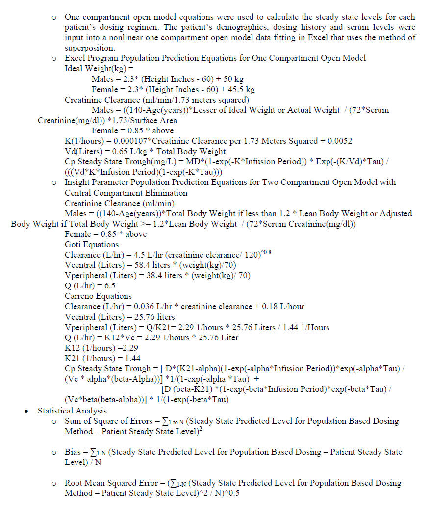 Vancomycin Dosing Predictions One Compartment Model Versus Two Compartment Models II