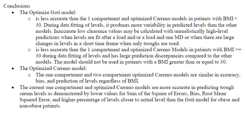 Comparison of Vancomycin Dosing Predictions for A One Compartment Open Model Versus Optimize Goti and Carreno Two Compartment Open Models During A Concurrent MUE