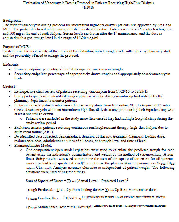 Vancomycin MUE Dosing During Dialysis