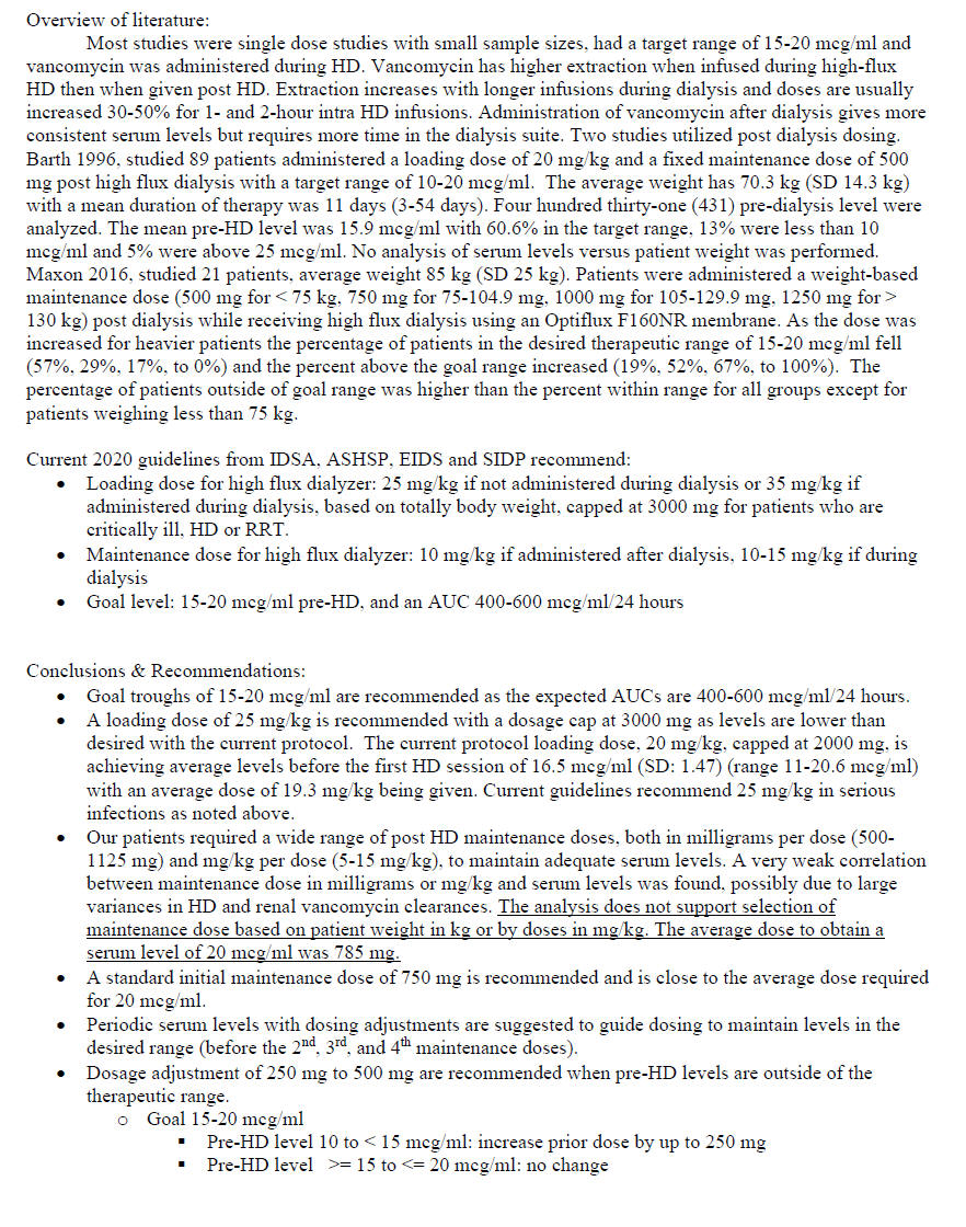 Vancomycin MUE Dosing After High Flux Dialysis IV